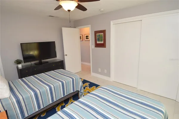 a view of a lake with a garden