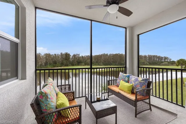 a balcony with furniture