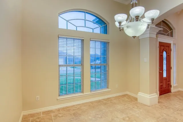a view of a livingroom with a chandelier