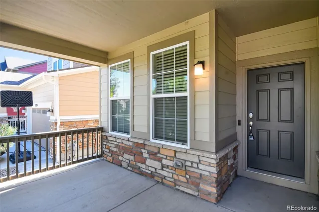a view of a porch of a house