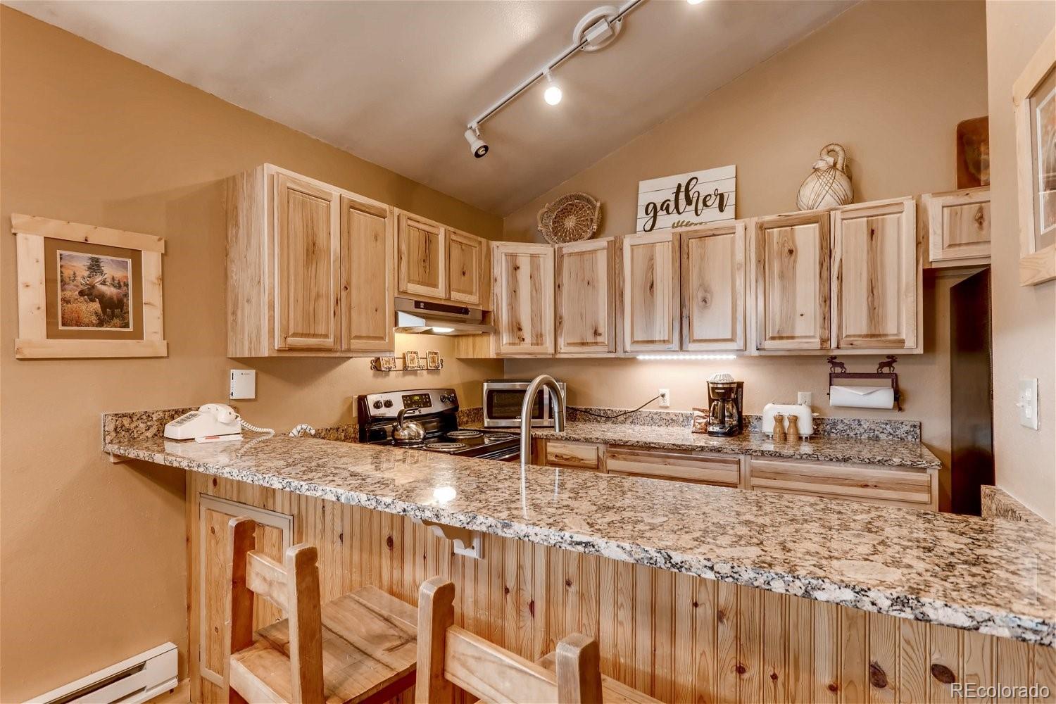 1937 Soda Ridge Road, Unit 1126 Dillon, CO 80435 - Photo 14 of 42 a kitchen with stainless steel appliances granite countertop a sink stove and cabinets