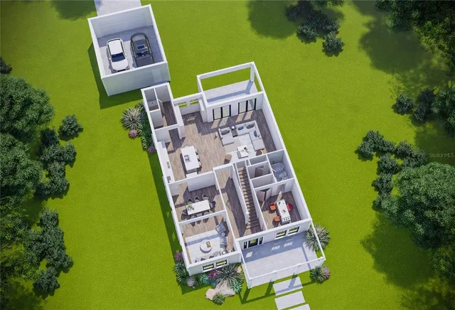 a balcony view with a garden