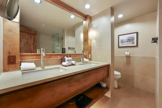 a bathroom with a sink a toilet and a mirror