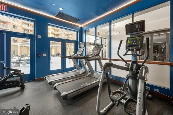 a view of a room with gym equipment