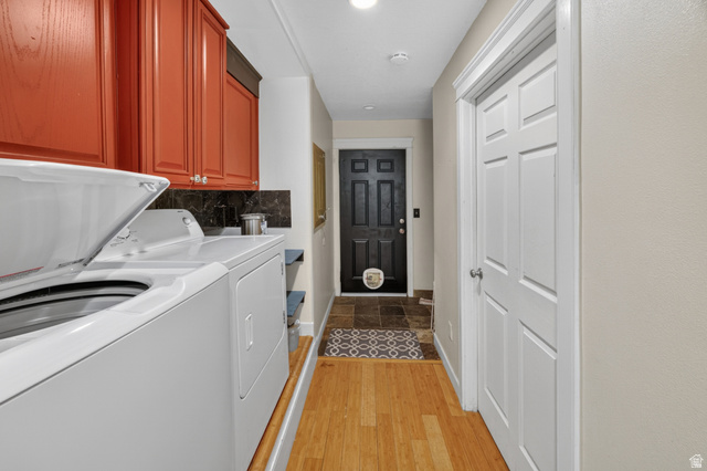 730 East 200 North Logan, UT 84321 - Photo 14 of 28 Functional laundry area featuring upper cabinetry in a warm wood tone