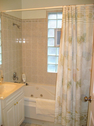 4241 North Springfield Avenue Chicago, IL 60618 - Photo 11 of 19 a bathroom with a shower curtain and a sink
