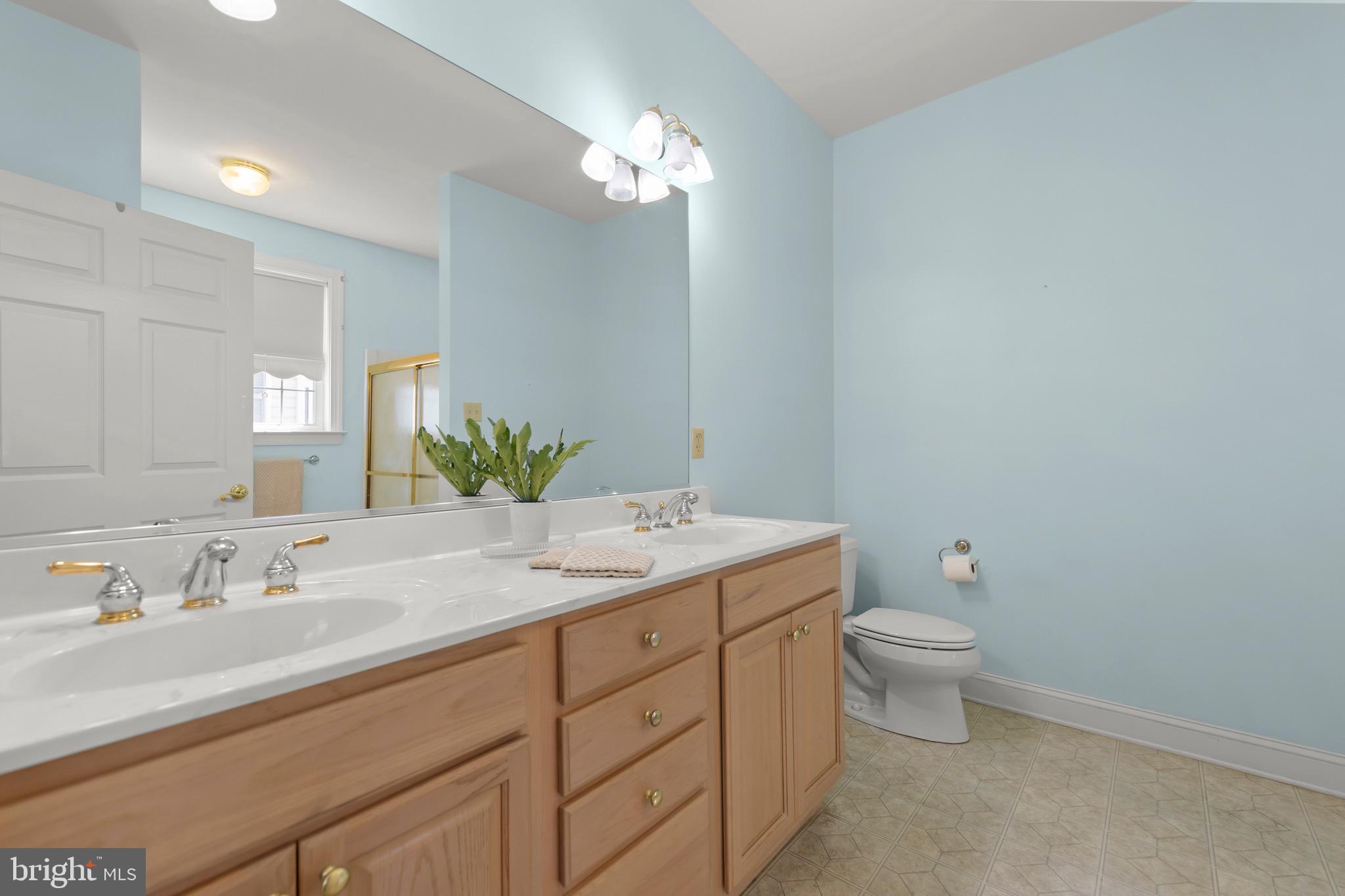 152 Harvest Ridge Drive Winchester, VA 22601 - Photo 20 of 43 a bathroom with a granite countertop sink a toilet and a mirror