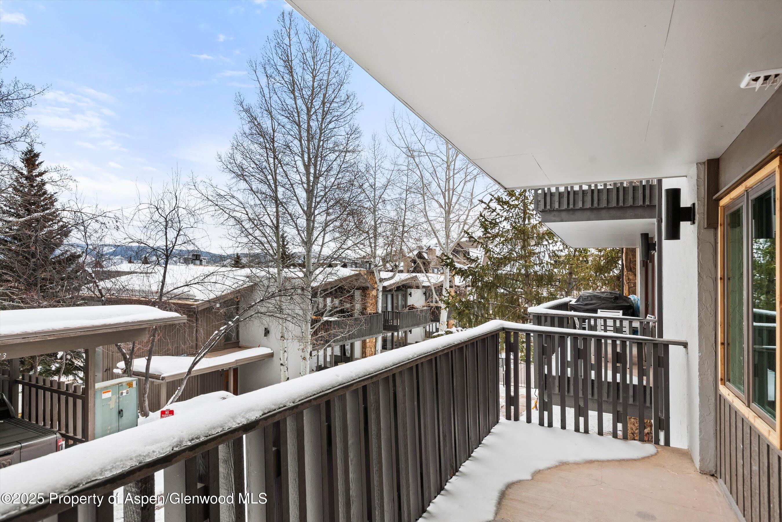 150 Carriage Way, Unit 3 Snowmass Village, CO 81615 - Photo 12 of 12 a view of a balcony with wooden fence