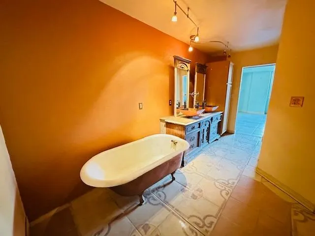 a view of a dry yard covered with snow