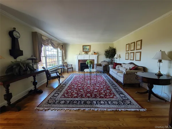 a living room with furniture rug and window