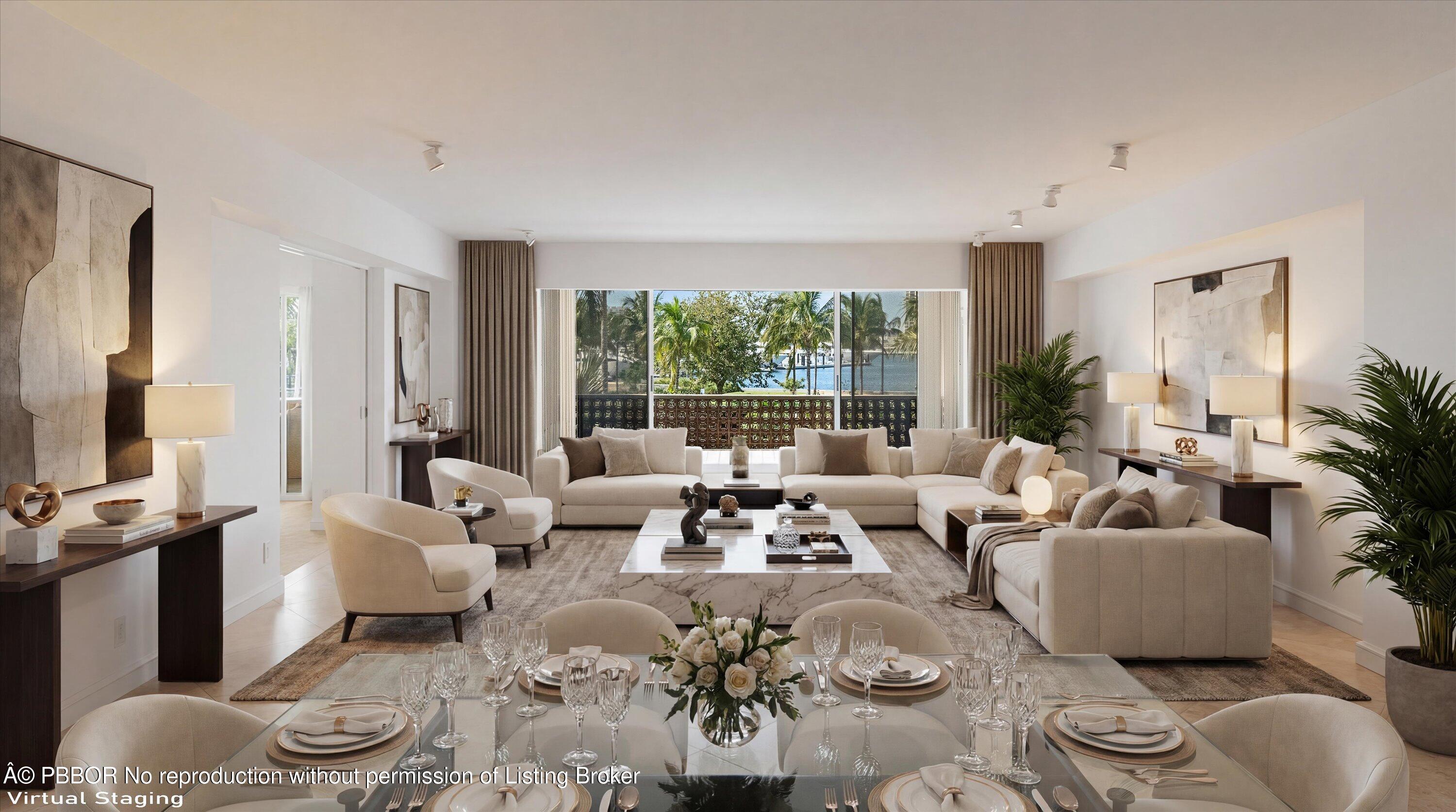 369 South Lake Drive, Unit 2E Palm Beach, FL 33480 - Photo 5 of 25 Virtually Staged Dining/Living Room