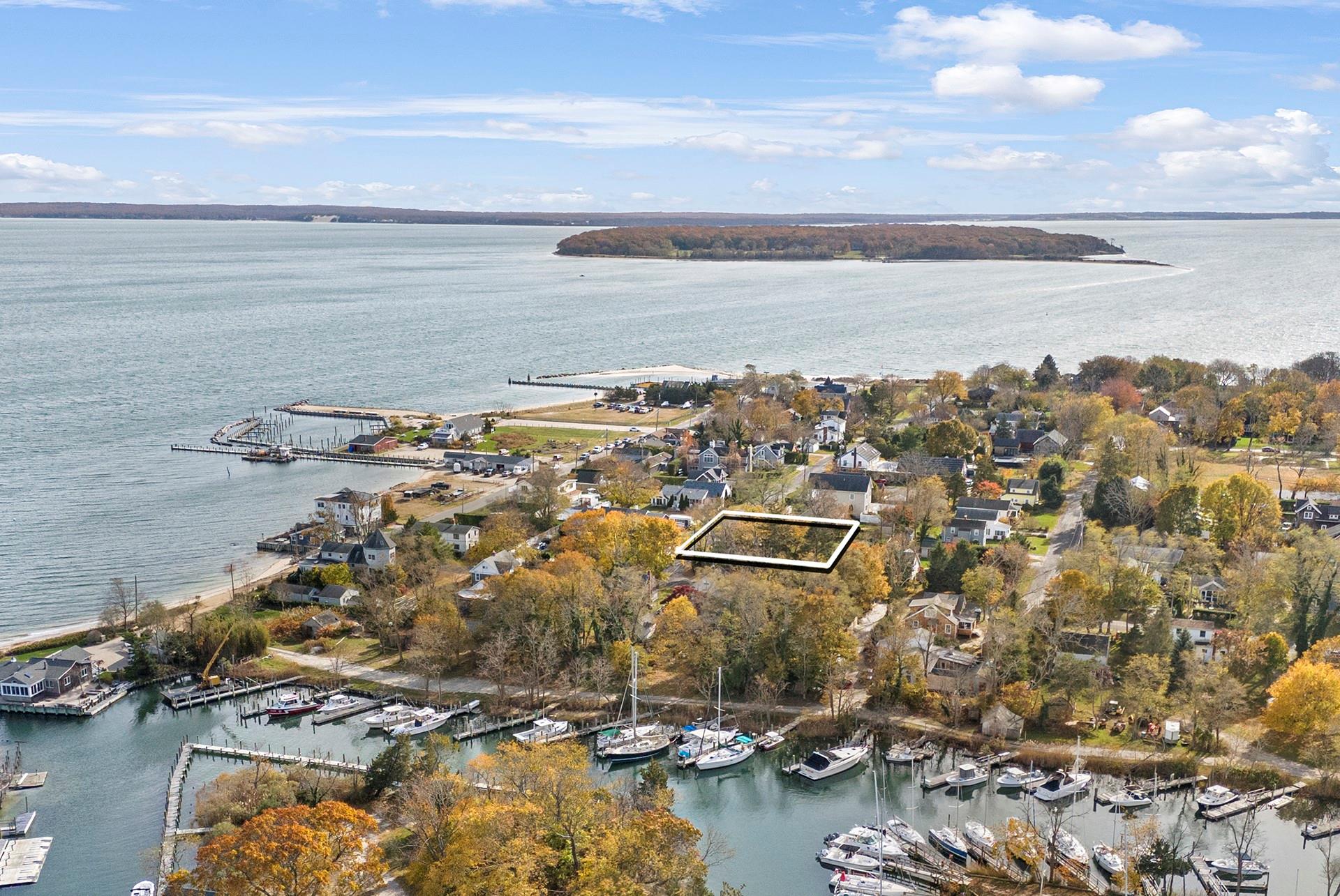 View of property location nearby Peconic Bay beaches and a marina