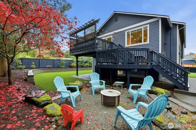 a view of a chairs and table in patio