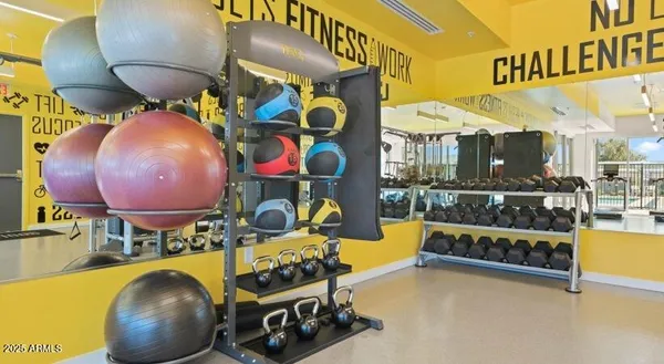 a room with gym equipment
