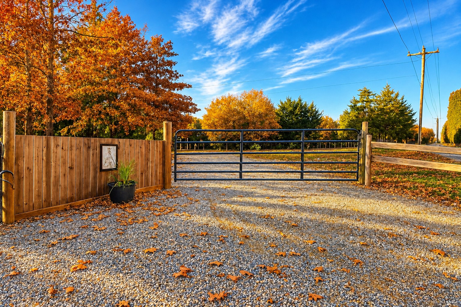 777 Caddo Hills Road Caddo, OK 74729 - Photo 14 of 36 Gravel driveway with a wood privacy fence, metal gate, and partial wood rail fence