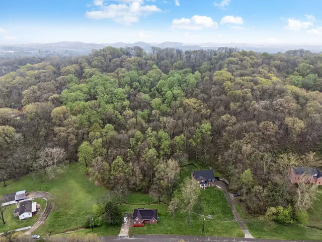 an aerial view of a houses with a yard