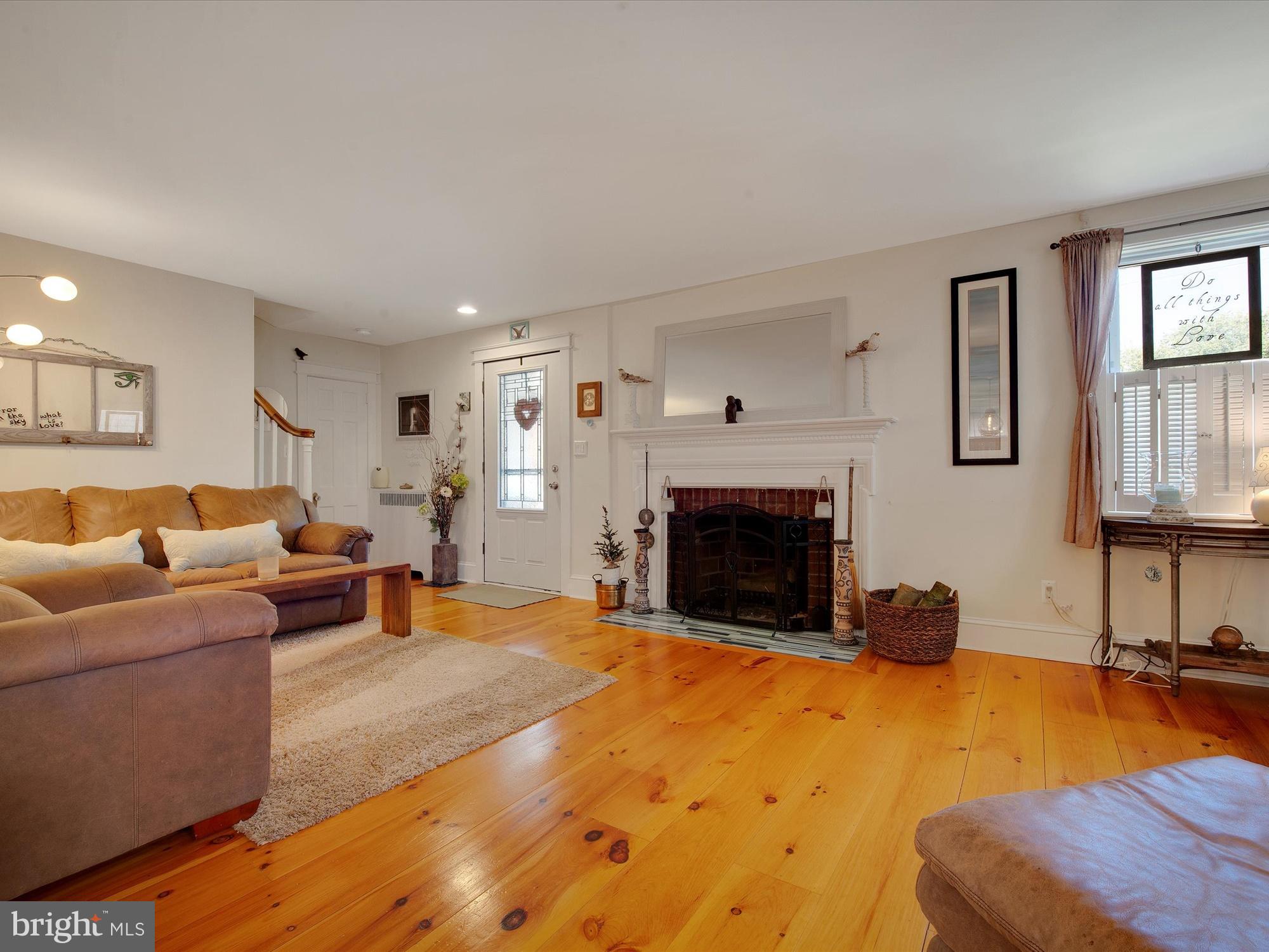 332 Shaw Road Ridley Park, PA 19078 - Photo 5 of 43 Living Room with Wide Plank Hardwood Floors & FP