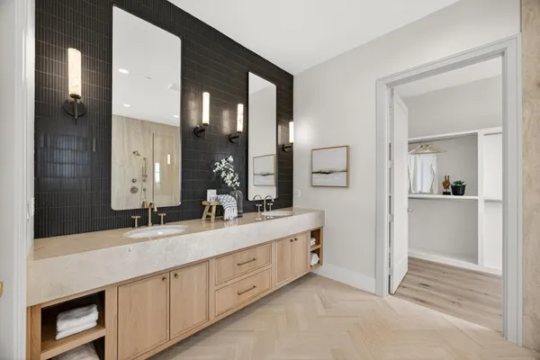 a view of an empty room with a large window