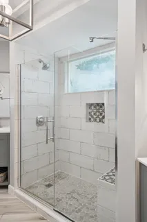 a bathroom with a shower
