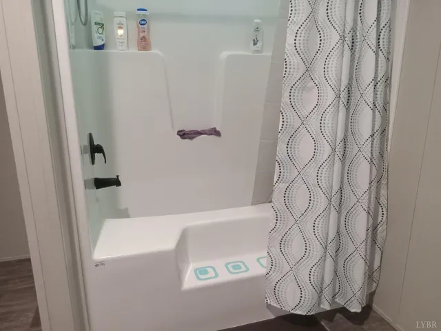 a bathroom with a bathtub