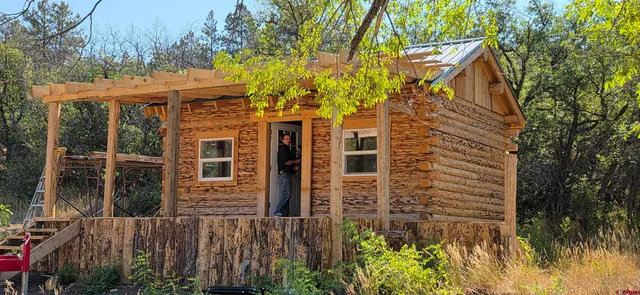 a view of a house with a yard and potted plants