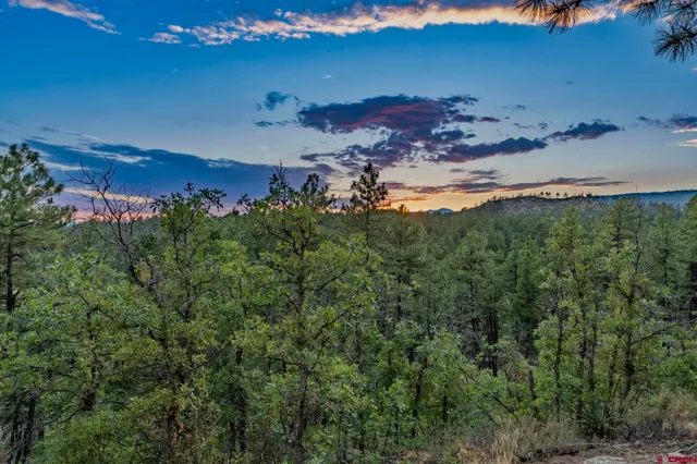 a view of a town with mountains in the background