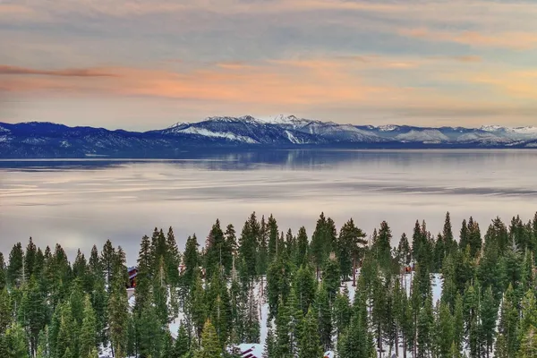 a view of a lake with a mountain
