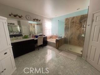 18689 Hawkhill Avenue Perris, CA 92570 - Photo 40 of 52 a large bathroom with a sink mirror and shower