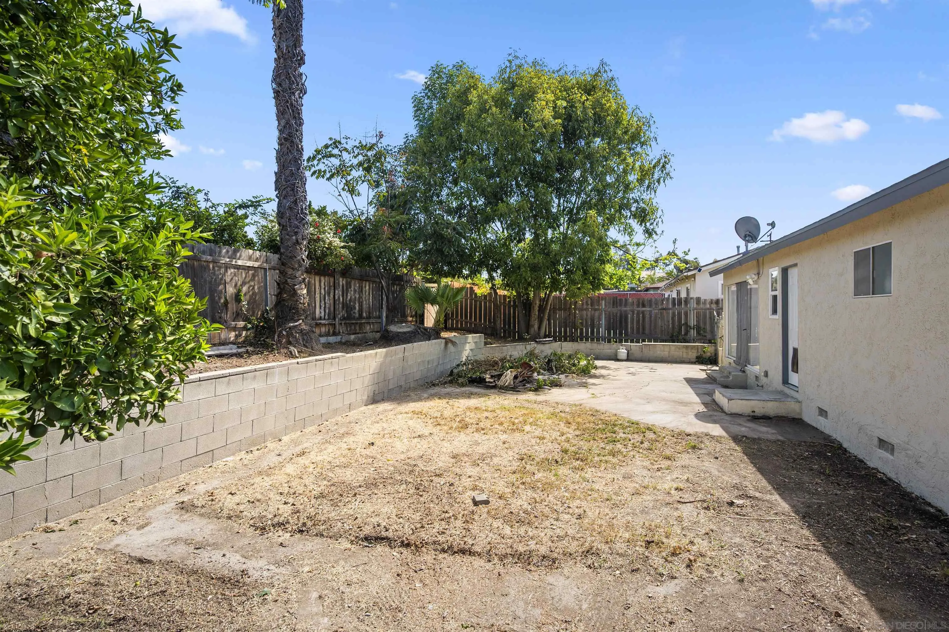 8740 Adriana Street Spring Valley, CA 91977 - Photo 27 of 32 a view of a backyard with potted plants and a large tree