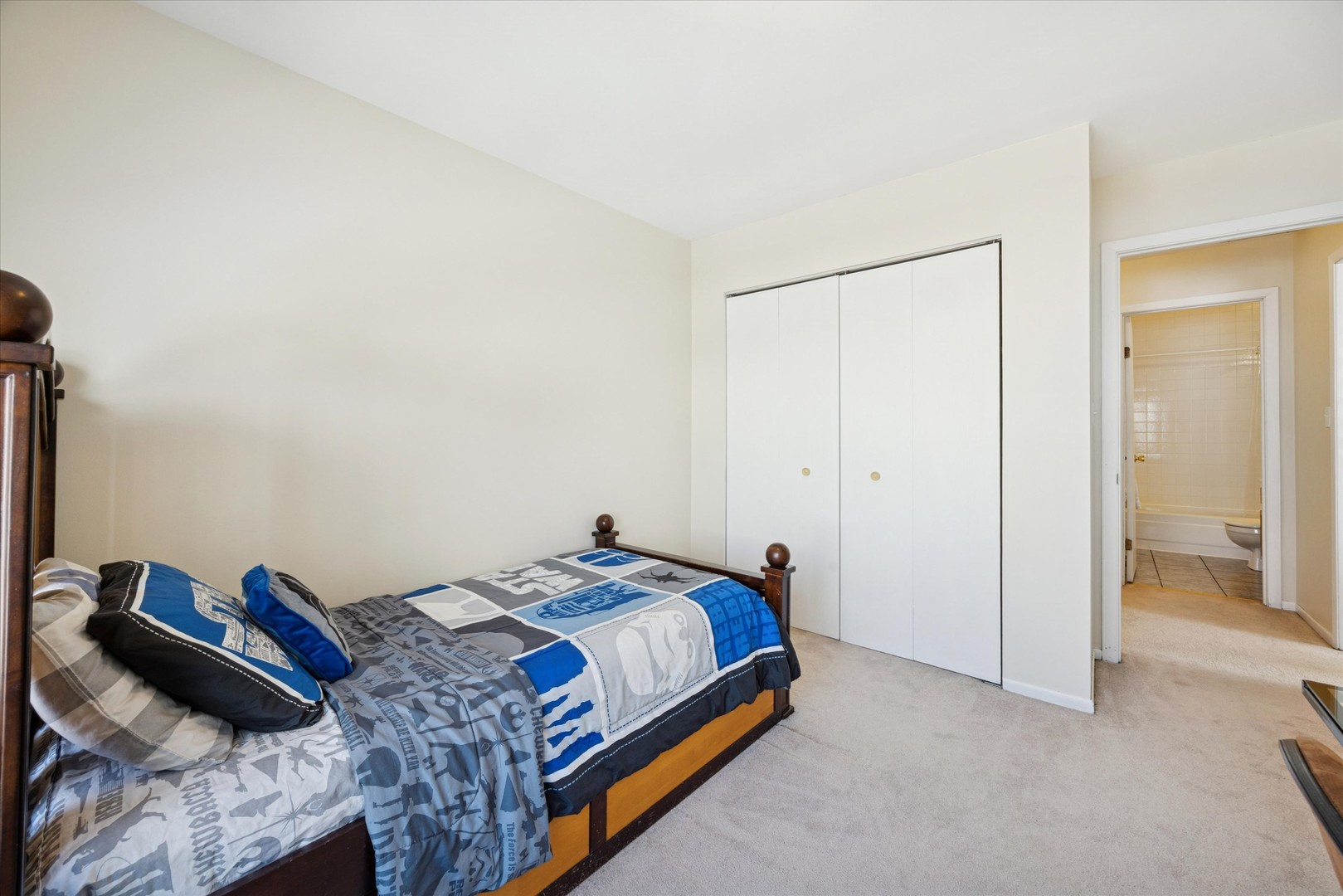 351 Park Ridge Lane, Unit D Aurora, IL 60504 - Photo 17 of 29 a bed sitting in a bedroom next to a bathroom