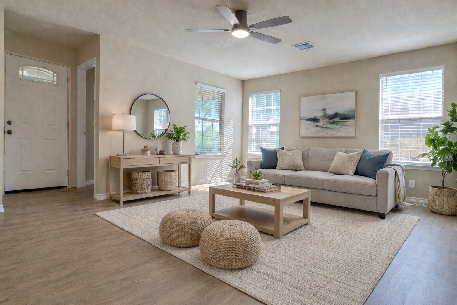 5211 Viewpoint Drive Austin, TX 78744 - Photo 3 of 25 a living room with furniture a fireplace and a potted plant