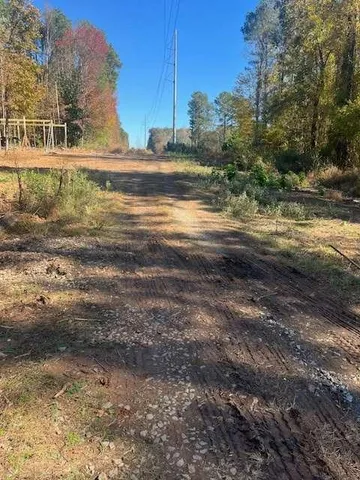 a view of a yard with wooden fence