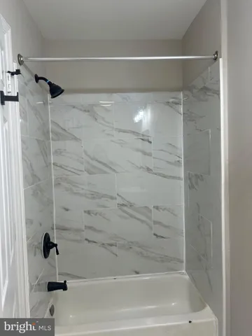 a bathroom with a shower and a bath tub