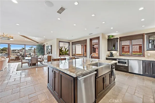 a large kitchen with lots of counter space
