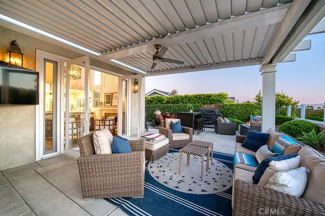 a outdoor living space with furniture and garden view