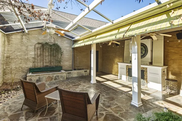 a view of an outdoor space with seating area