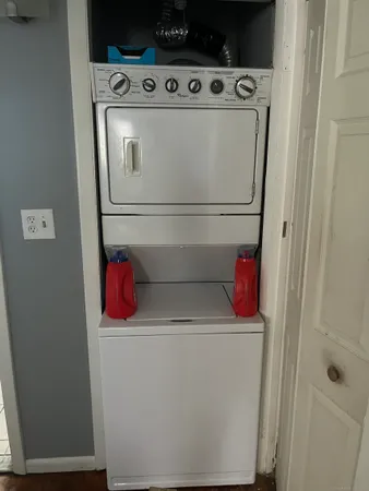 a utility room with dryer and washer
