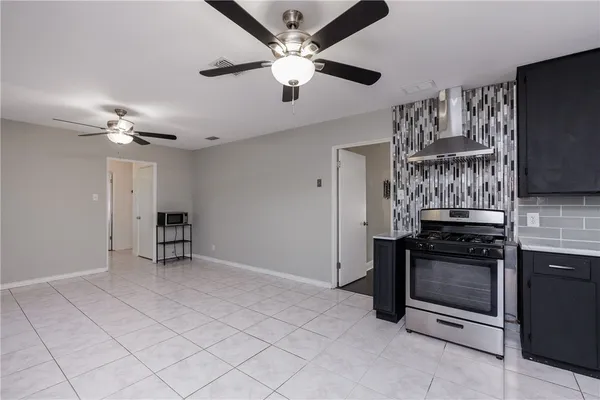 a view of kitchen and chandelier