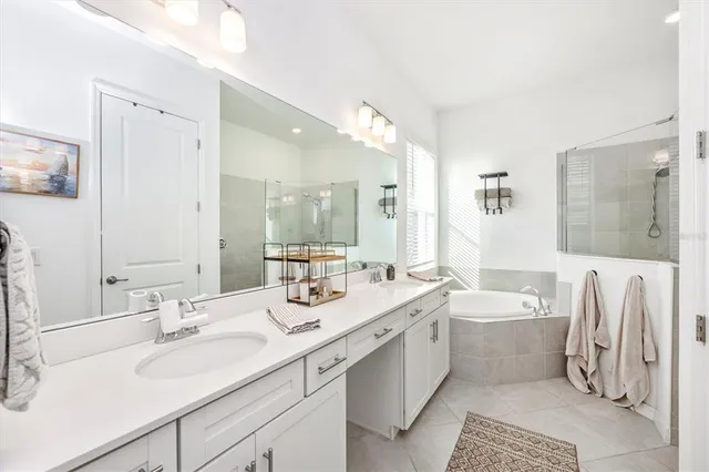 a swimming pool with outdoor seating