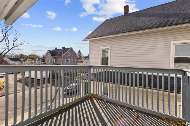 a view of a wooden roof deck