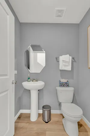 a bathroom with a toilet a sink and mirror