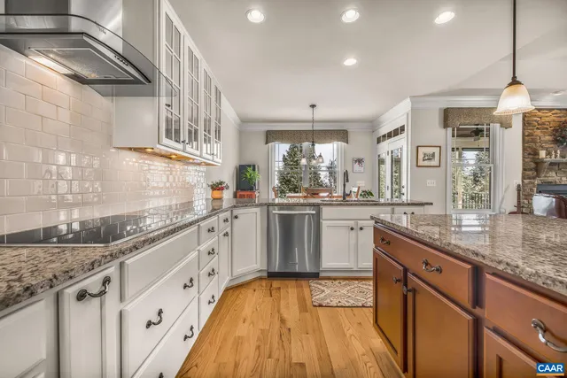 a view of a porch with wooden floor