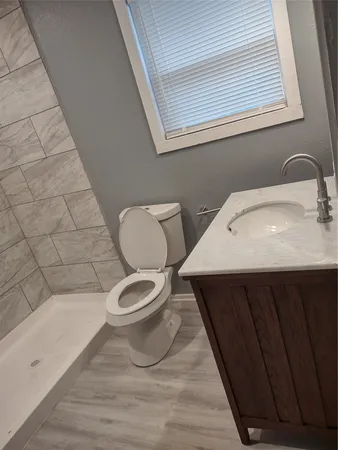 a bathroom with a toilet a sink and mirror