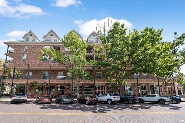 a front view of a building with street view