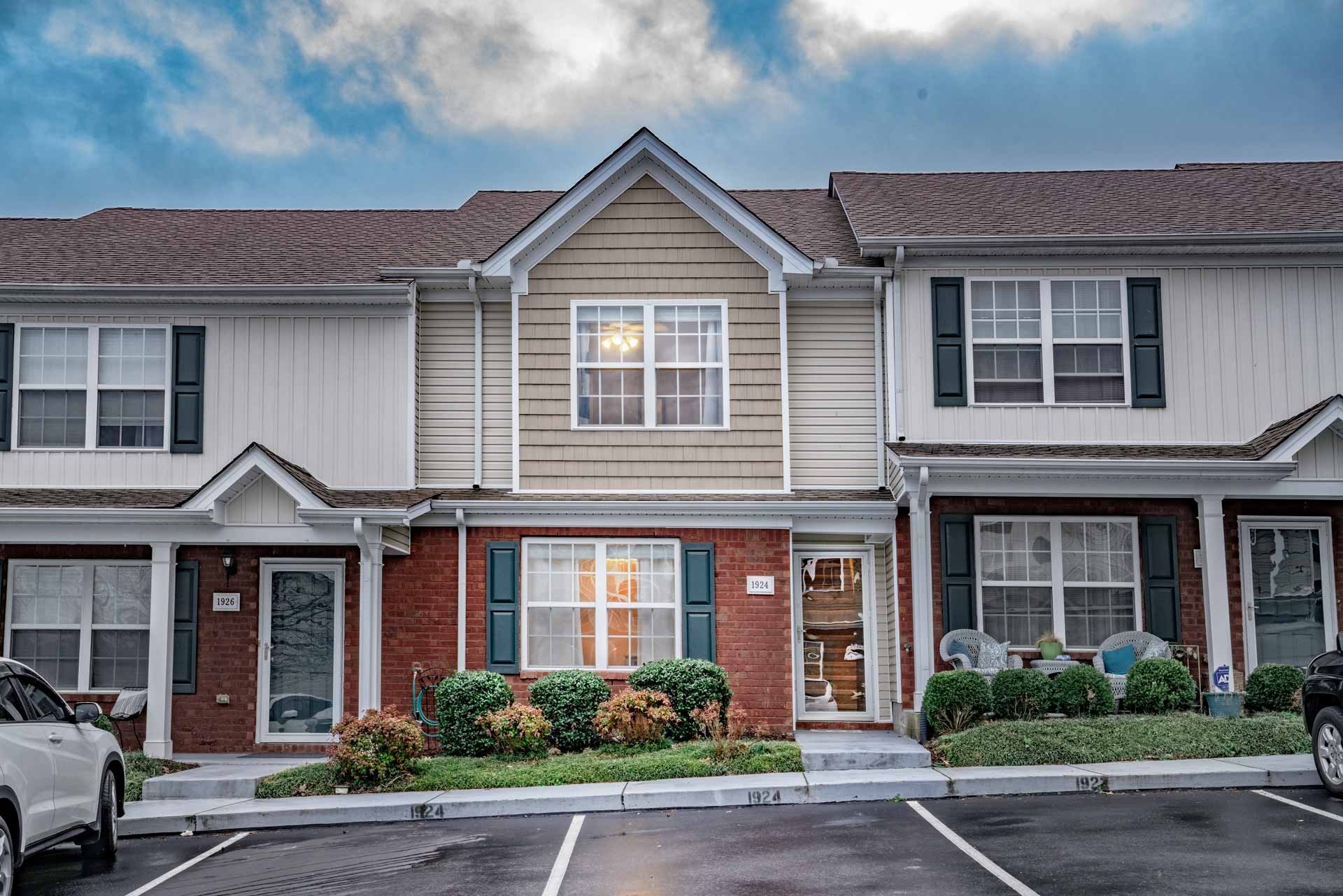 a front view of residential houses