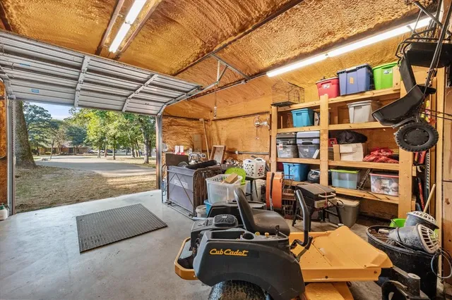 a view of a storage room with racks