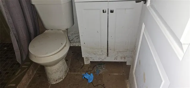 a bathroom with a sink mirror and toilet