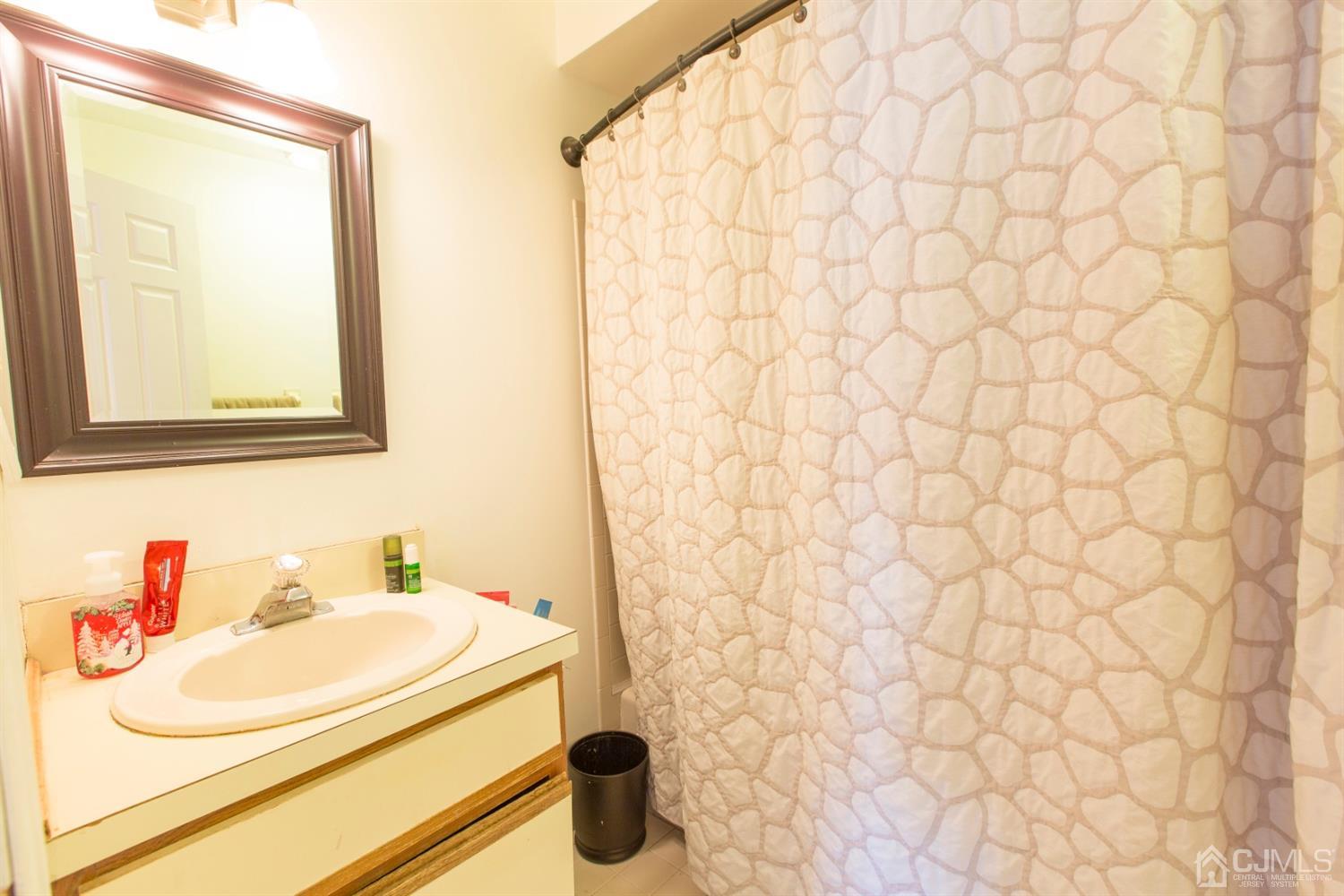 59 La Rue Lane East Brunswick, NJ 08816 - Photo 9 of 18 a bathroom with a sink a vanity and a shower curtain