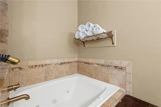 a bathroom with a bathtub