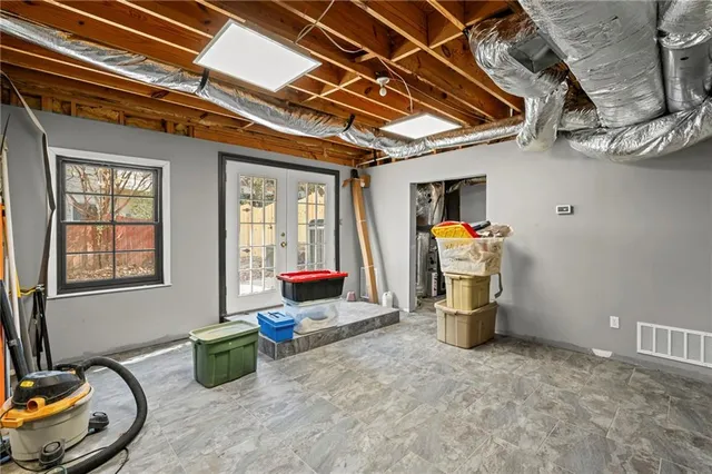 a view of a balcony with chairs